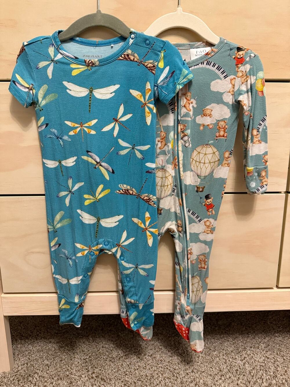 Posh Peanut Bundle 2 Bamboo SS Romper Firefly + FAO Schwartz Zip Footie 6-9M